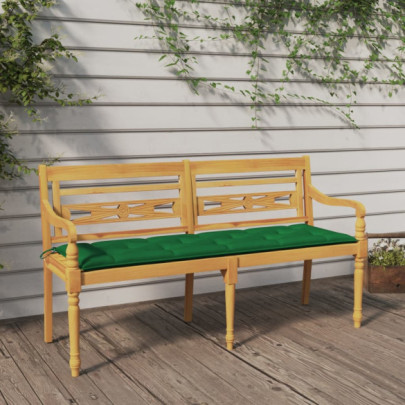 Bancă Batavia cu pernă verde - 150 cm - lemn masiv de tec