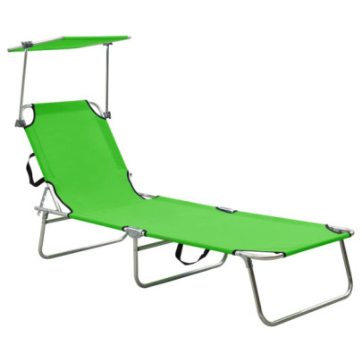 Șezlong pliabil cu baldachin - oțel - verde măr