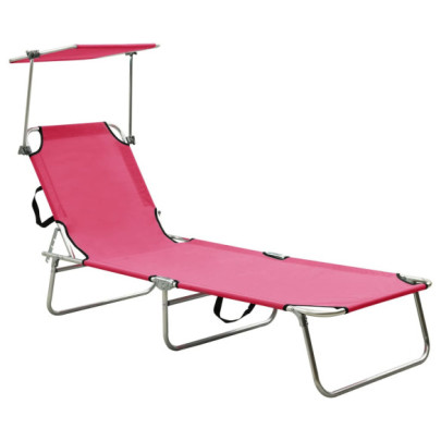 Șezlong pliabil cu baldachin - oțel - roz magenta