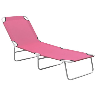 Șezlong de plajă pliabil - roz - oțel și material textil