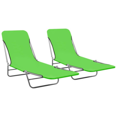 Șezlonguri pliabile - 2 buc. - verde - oțel & material textil