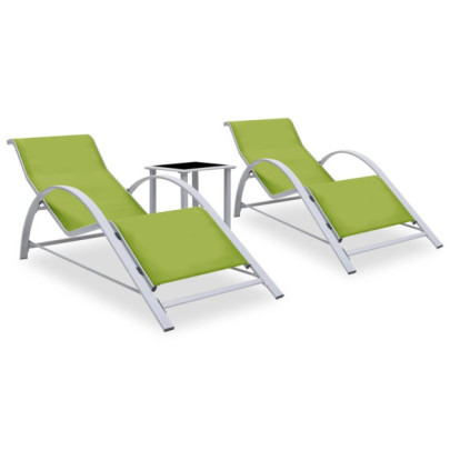 Șezlonguri de plajă cu masă - 2 buc. - verde - aluminiu