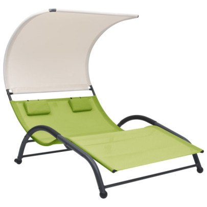 Șezlong de plajă dublu cu baldachin - verde - textilenă