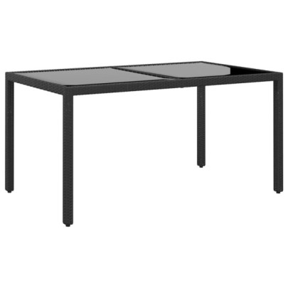 Masă grădină - negru - 150x90x75 cm sticlă securizată & poliratan