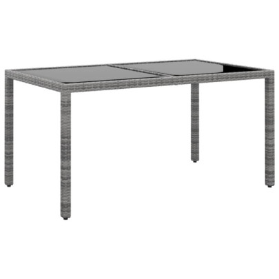 Masă de grădină - gri - 150x90x75 cm - sticlă securizată/poliratan