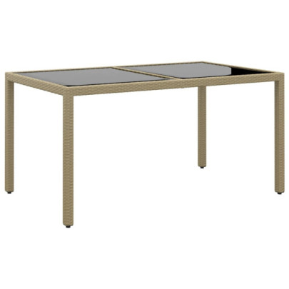 Masă de grădină - bej - 150x90x75 cm sticlă securizată/poliratan