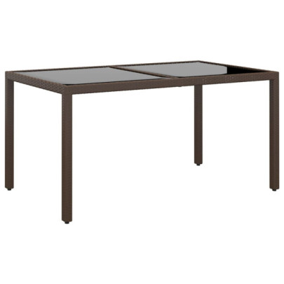 Masă grădină - maro - 150x90x75 cm - sticlă securizată & poliratan