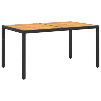 Masă de grădină - negru - 150x90x75 cm - lemn acacia și poliratan