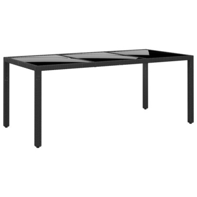 Masă de grădină - negru - 190x90x75cm sticlă securizată/poliratan