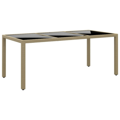 Masă de grădină - bej - 190x90x75cm - sticlă securizată/poliratan