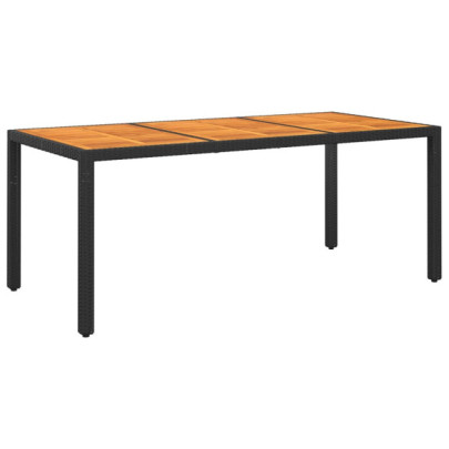 Masă grădină - negru - 190x90x75cm - lemn de acacia/poliratan