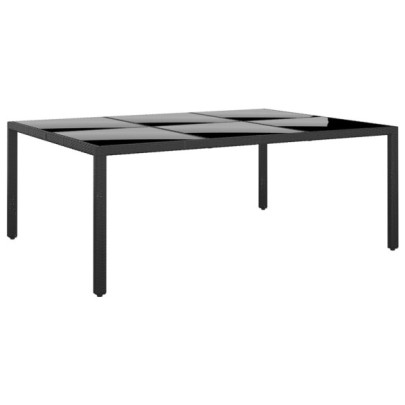 Masă grădină - negru - 200x150x75cm - sticlă securizată/poliratan