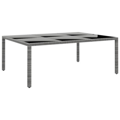Masă de grădină - gri - 200x150x75cm - sticlă securizată/poliratan