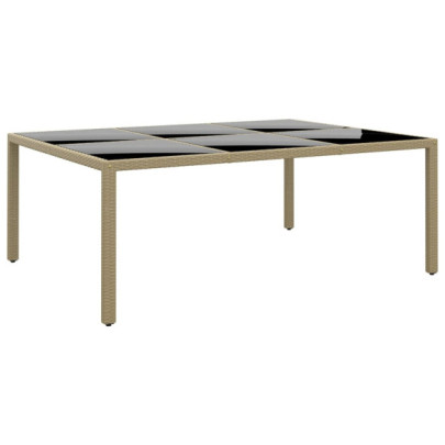 Masă de grădină - bej - 200x150x75cm - sticlă securizată/poliratan
