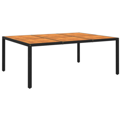 Masă de grădină - negru - 200x150x75cm - lemn de acacia/poliratan