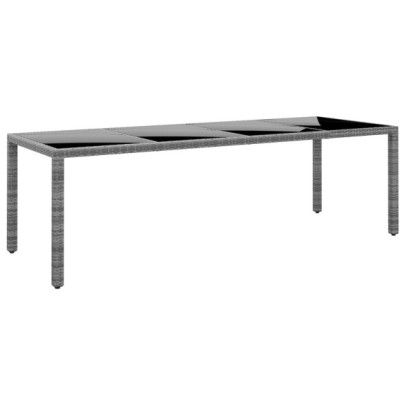 Masă de grădină gri 250x100x75 cm sticlă securizată/poliratan