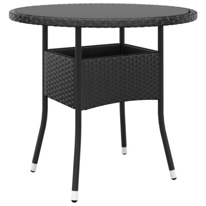 Masă de grădină - negru - Ø80x75 cm - sticlă securizată/poliratan
