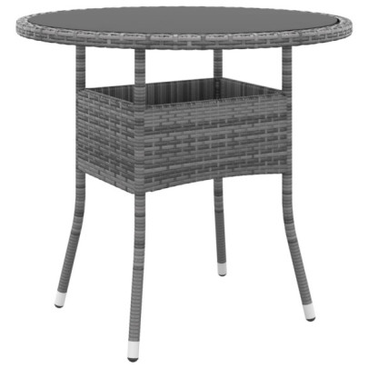 Masă de grădină - gri - Ø80x75 cm - sticlă securizată/poliratan