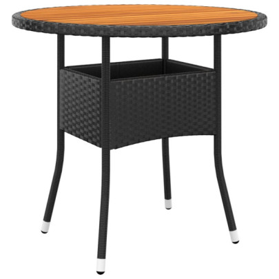 Masă de grădină - negru - Ø80x75cm - lemn de acacia/poliratan