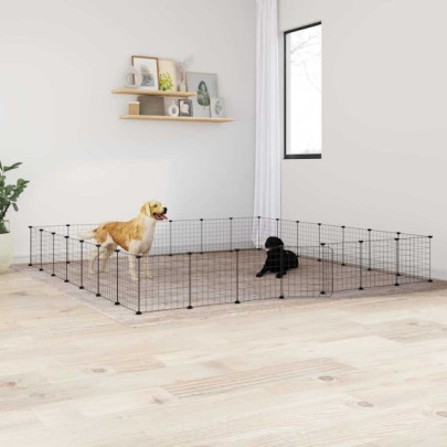 Cușcă animale de companie cu ușă 28 panouri negru 35x35 cm oțel