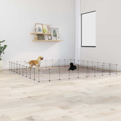Cușcă animale de companie cu ușă 36 panouri negru 35x35 cm oțel