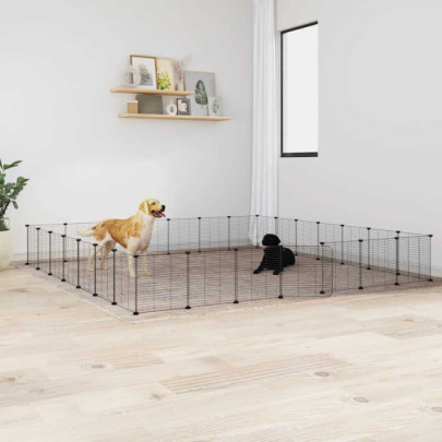 Cușcă animale de companie cu ușă 28 panouri negru 35x35 cm oțel