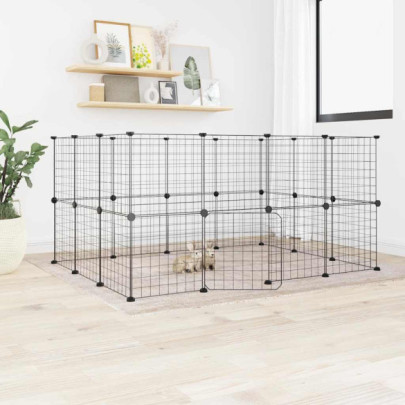 Cușcă animale de companie cu ușă 28 panouri negru 35x35 cm oțel
