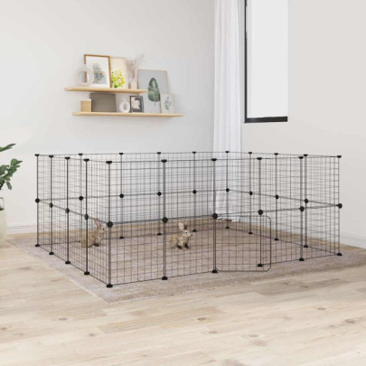 Cușcă animale de companie cu ușă 36 panouri negru 35x35 cm oțel