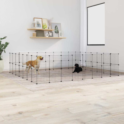 Cușcă animale de companie cu ușă 60 panouri negru 35x35 cm oțel