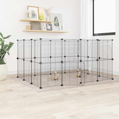 Cușcă animale de companie cu ușă 28 panouri negru 35x35 cm oțel