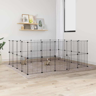 Cușcă animale de companie cu ușă 36 panouri negru 35x35 cm oțel