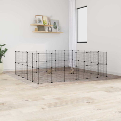 Cușcă animale de companie cu ușă 44 panouri negru 35x35 cm oțel
