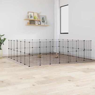 Cușcă animale de companie cu ușă 52 panouri negru 35x35 cm oțel