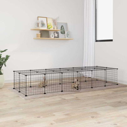 Cușcă animale de companie cu ușă 28 panouri negru 35x35 cm oțel