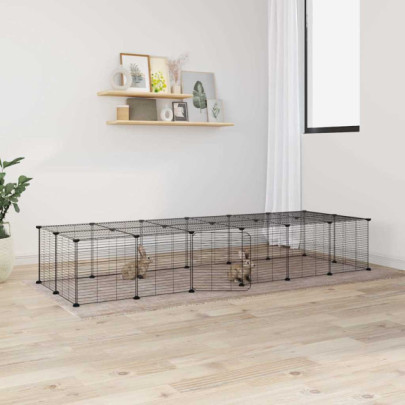 Cușcă animale de companie cu ușă 28 panouri negru 35x35 cm oțel