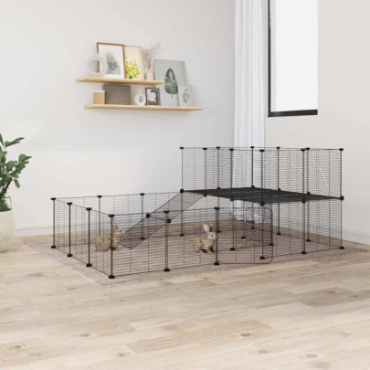 Cușcă animale de companie cu ușă 44 panouri negru 35x35 cm oțel