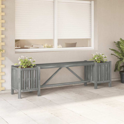 Bancă de grădină cu 2 jardiniere - 150 cm - gri - lemn de acacia