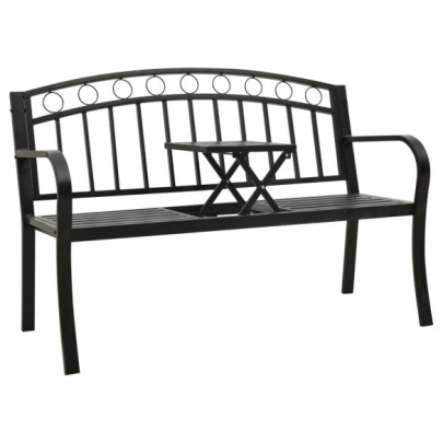 Bancă de grădină cu masă - negru - 125 cm - oțel