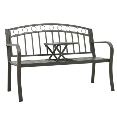 Bancă de grădină cu masă - gri - 125 cm - oțel