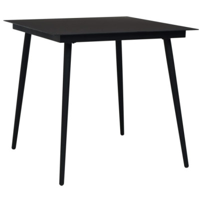 Masă de grădină - negru - 80 x 80 x 74 cm - oțel și sticlă