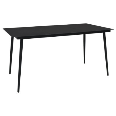 Masă de grădină - negru - 150 x 80 x 74 cm - oțel și sticlă