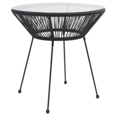 Masă de grădină - negru - Ø70x74 cm - sticlă și ratan