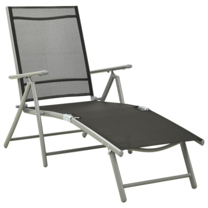 Șezlong plajă pliabil - negru și argintiu - aluminiu & textilenă