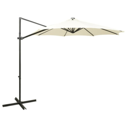 Umbrelă în consolă cu stâlp și LED-uri - nisipiu - 300 cm