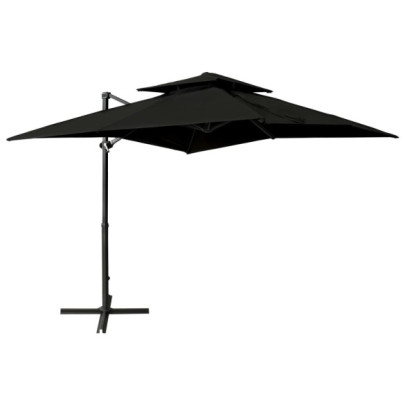 Umbrelă în consolă cu înveliș dublu - negru - 250x250 cm