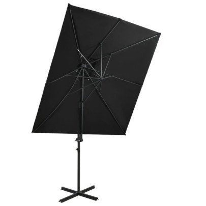 Umbrelă în consolă cu înveliș dublu - negru - 250x250 cm