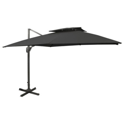 Umbrelă în consolă cu înveliș dublu - negru - 300x300 cm