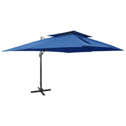 Umbrelă în consolă cu înveliș dublu - albastru azuriu 400x300 cm