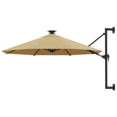 Umbrelă de soare montată pe perete cu LED-uri - taupe - 300 cm