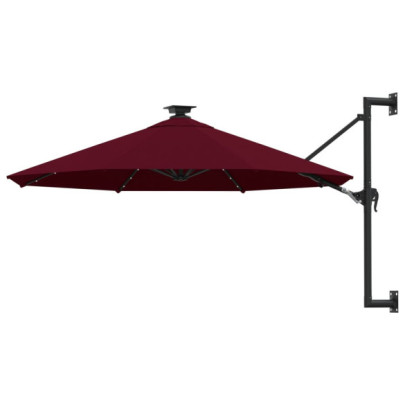 Umbrelă de soare montată pe perete cu LED-uri - burgundy - 300 cm